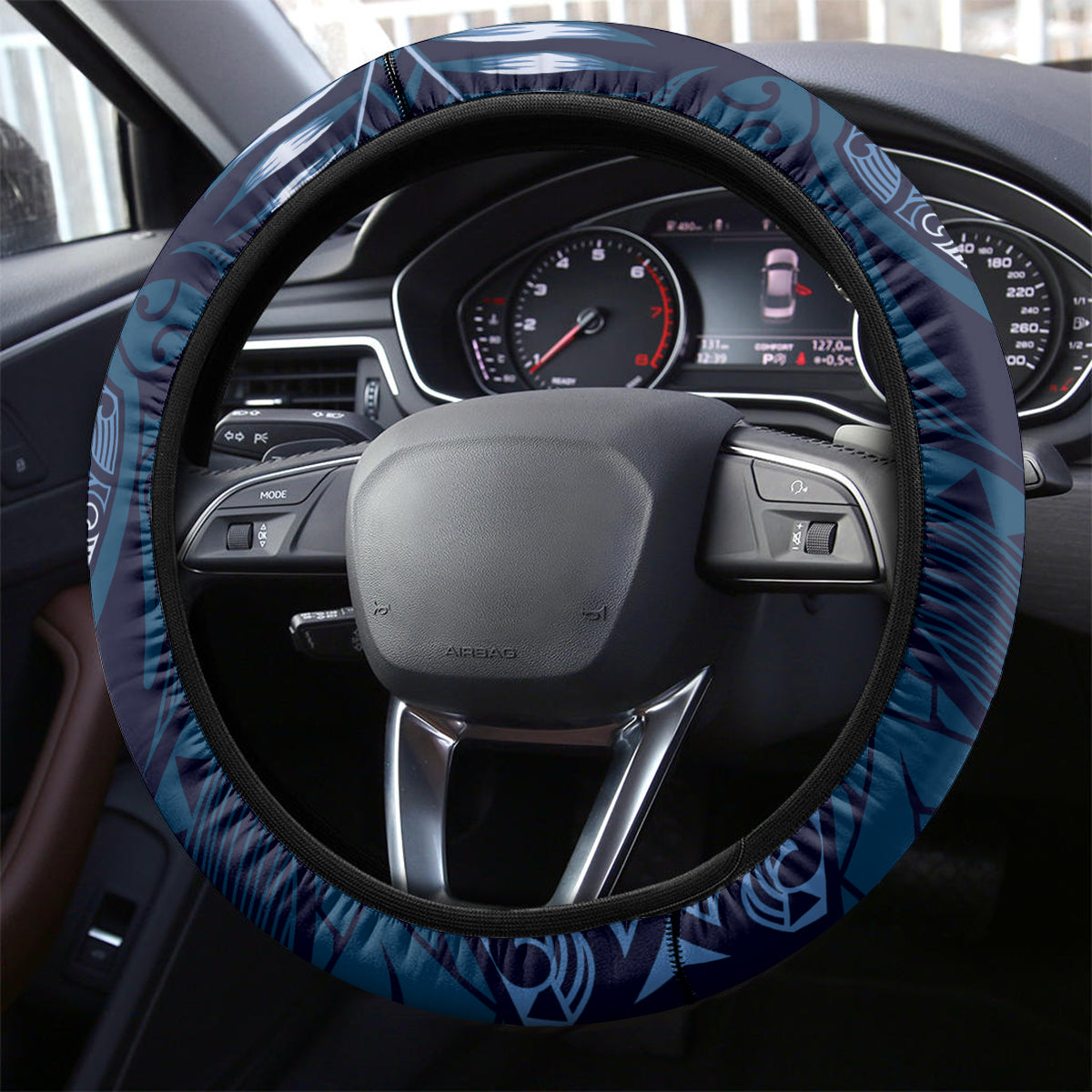 Father's Day Polynesian Pattern Steering Wheel Cover Tropical Humpback Whale - Navy LT7 - Polynesian Pride