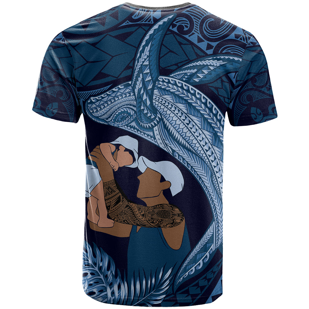 Father's Day Polynesian Pattern T Shirt Tropical Humpback Whale - Navy