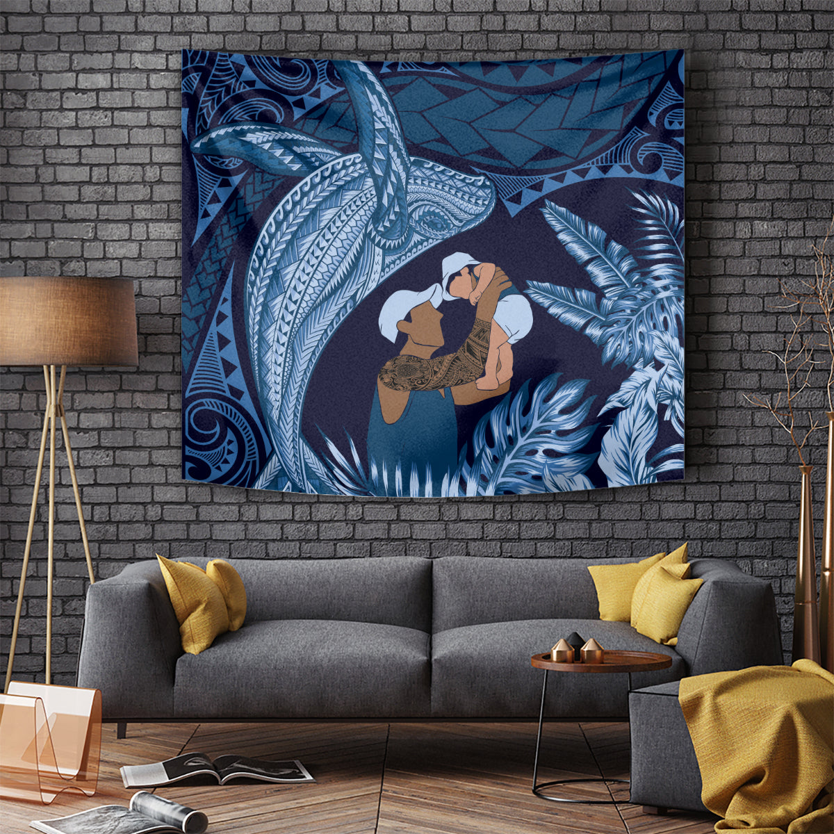 Father's Day Polynesian Pattern Tapestry Tropical Humpback Whale - Navy LT7 - Polynesian Pride