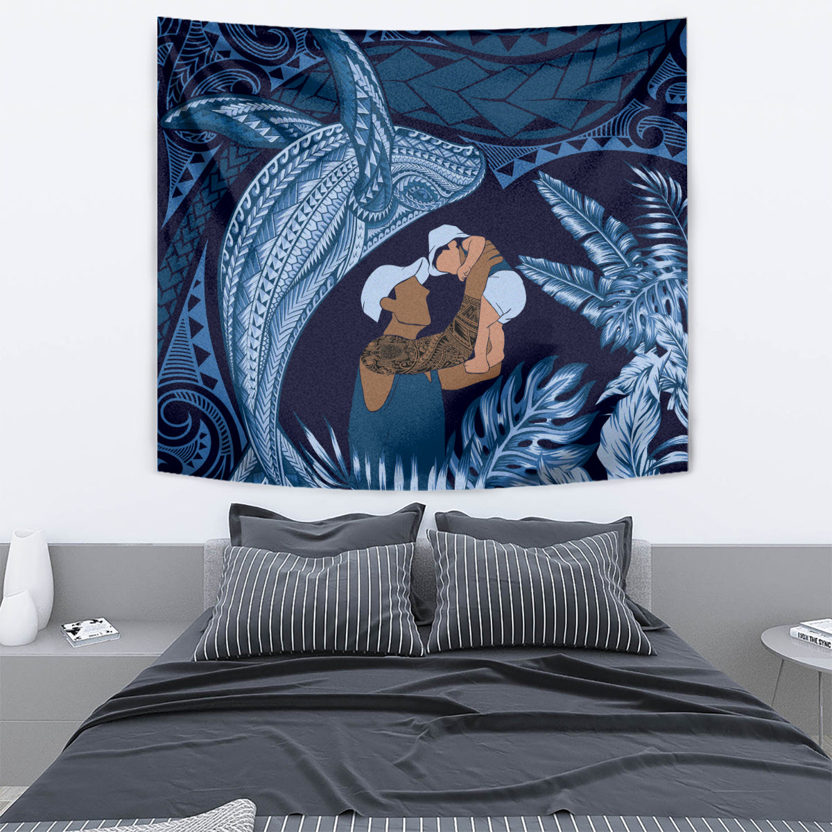 Father's Day Polynesian Pattern Tapestry Tropical Humpback Whale - Navy LT7 - Polynesian Pride