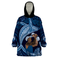 Father's Day Polynesian Pattern Wearable Blanket Hoodie Tropical Humpback Whale - Navy LT7 One Size Navy Blue - Polynesian Pride