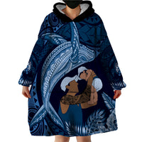 Father's Day Polynesian Pattern Wearable Blanket Hoodie Tropical Humpback Whale - Navy LT7 - Polynesian Pride