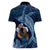 Father's Day Polynesian Pattern Women Polo Shirt Tropical Humpback Whale - Navy