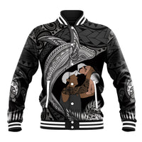 Father's Day Polynesian Pattern Baseball Jacket Tropical Humpback Whale - Black