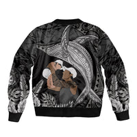 Father's Day Polynesian Pattern Bomber Jacket Tropical Humpback Whale - Black LT7 - Polynesian Pride