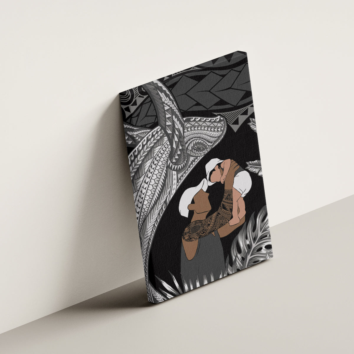 Father's Day Polynesian Pattern Canvas Wall Art Tropical Humpback Whale - Black LT7 - Polynesian Pride