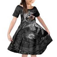 Father's Day Polynesian Pattern Family Matching Long Sleeve Bodycon Dress and Hawaiian Shirt Tropical Humpback Whale - Black