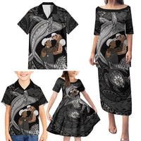Father's Day Polynesian Pattern Family Matching Puletasi and Hawaiian Shirt Tropical Humpback Whale - Black LT7 - Polynesian Pride