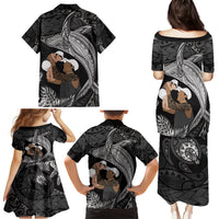 Father's Day Polynesian Pattern Family Matching Puletasi and Hawaiian Shirt Tropical Humpback Whale - Black LT7 - Polynesian Pride