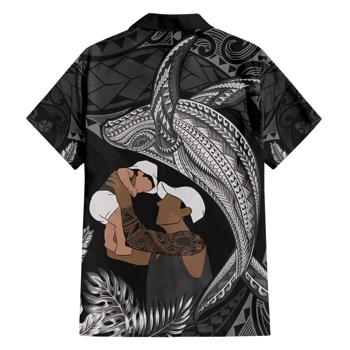 Father's Day Polynesian Pattern Family Matching Puletasi and Hawaiian Shirt Tropical Humpback Whale - Black LT7 - Polynesian Pride