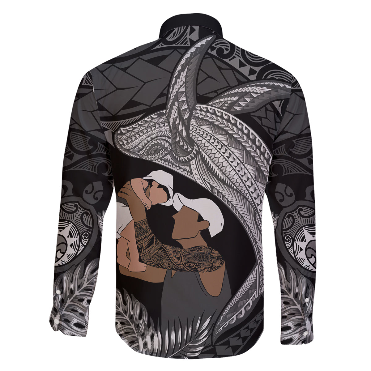 Father's Day Polynesian Pattern Family Matching Puletasi and Hawaiian Shirt Tropical Humpback Whale - Black LT7 - Polynesian Pride