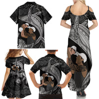 Father's Day Polynesian Pattern Family Matching Summer Maxi Dress and Hawaiian Shirt Tropical Humpback Whale - Black LT7 - Polynesian Pride