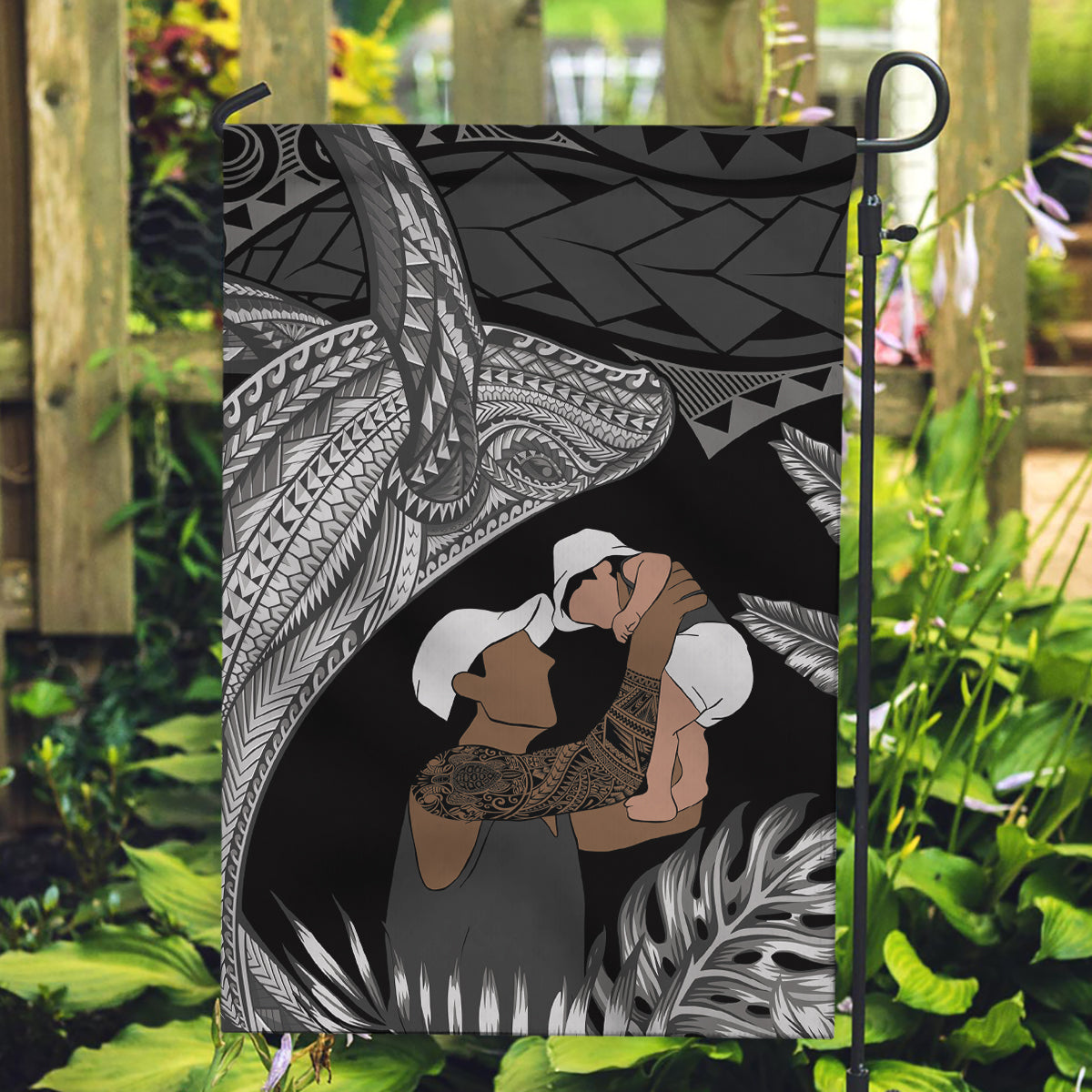Father's Day Polynesian Pattern Garden Flag Tropical Humpback Whale - Black LT7 Garden Flag Black - Polynesian Pride