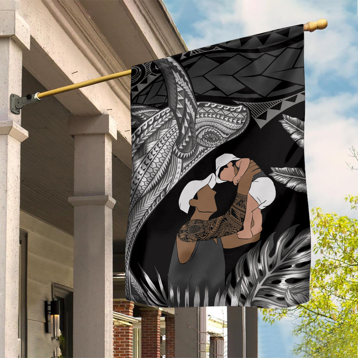 Father's Day Polynesian Pattern Garden Flag Tropical Humpback Whale - Black LT7 House Flag Black - Polynesian Pride