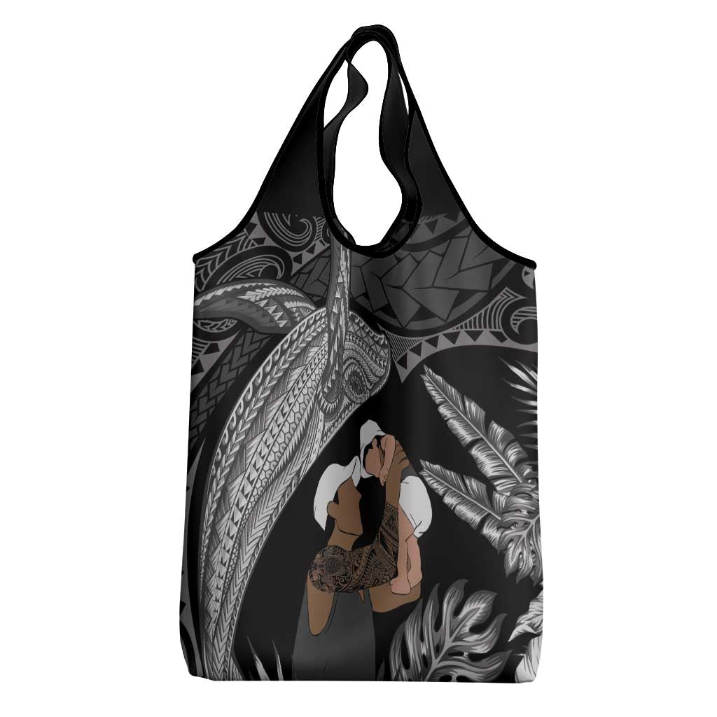 Father's Day Polynesian Pattern Grocery Bag Tropical Humpback Whale - Black LT7 - Polynesian Pride