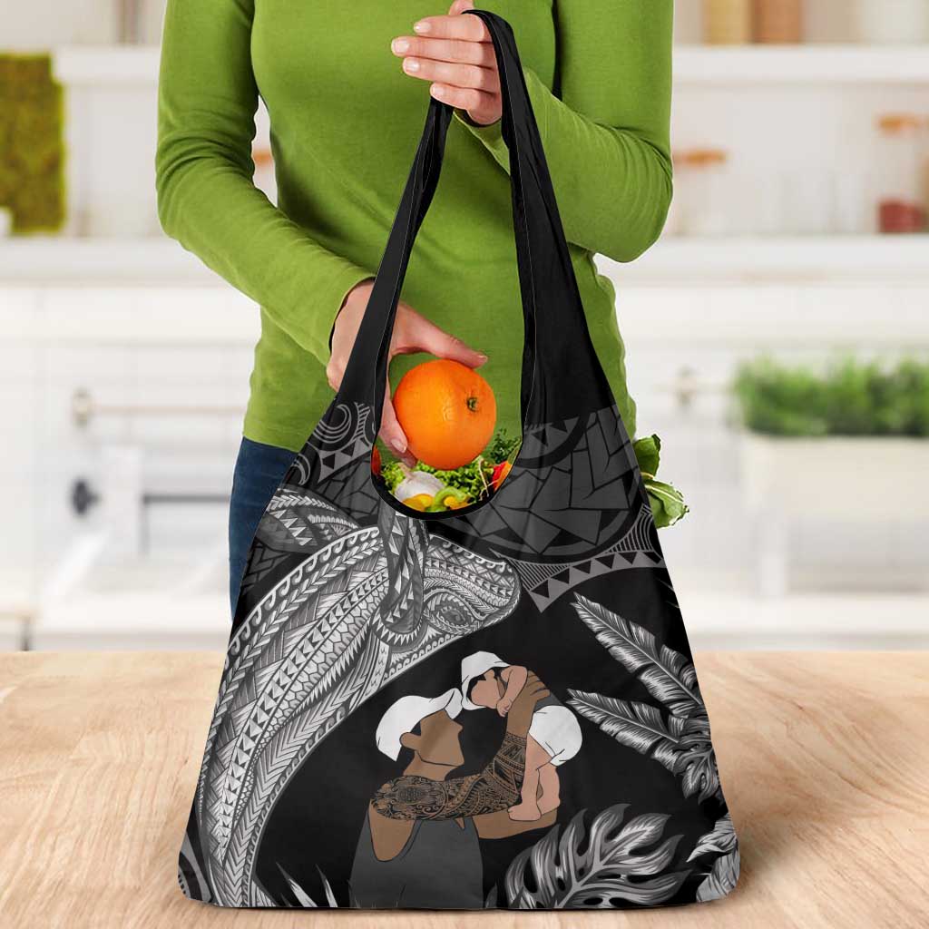 Father's Day Polynesian Pattern Grocery Bag Tropical Humpback Whale - Black LT7 - Polynesian Pride