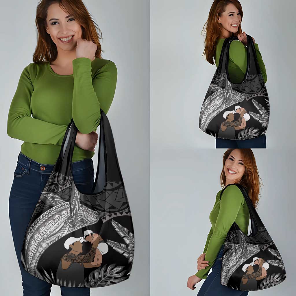 Father's Day Polynesian Pattern Grocery Bag Tropical Humpback Whale - Black LT7 - Polynesian Pride