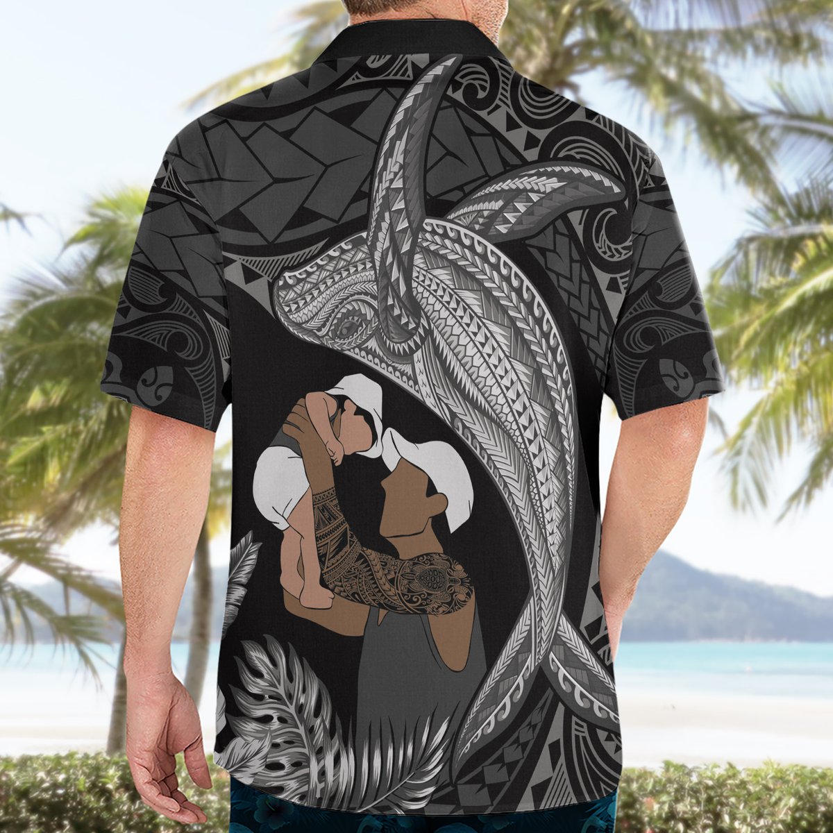 Father's Day Polynesian Pattern Hawaiian Shirt Tropical Humpback Whale - Black LT7 - Polynesian Pride