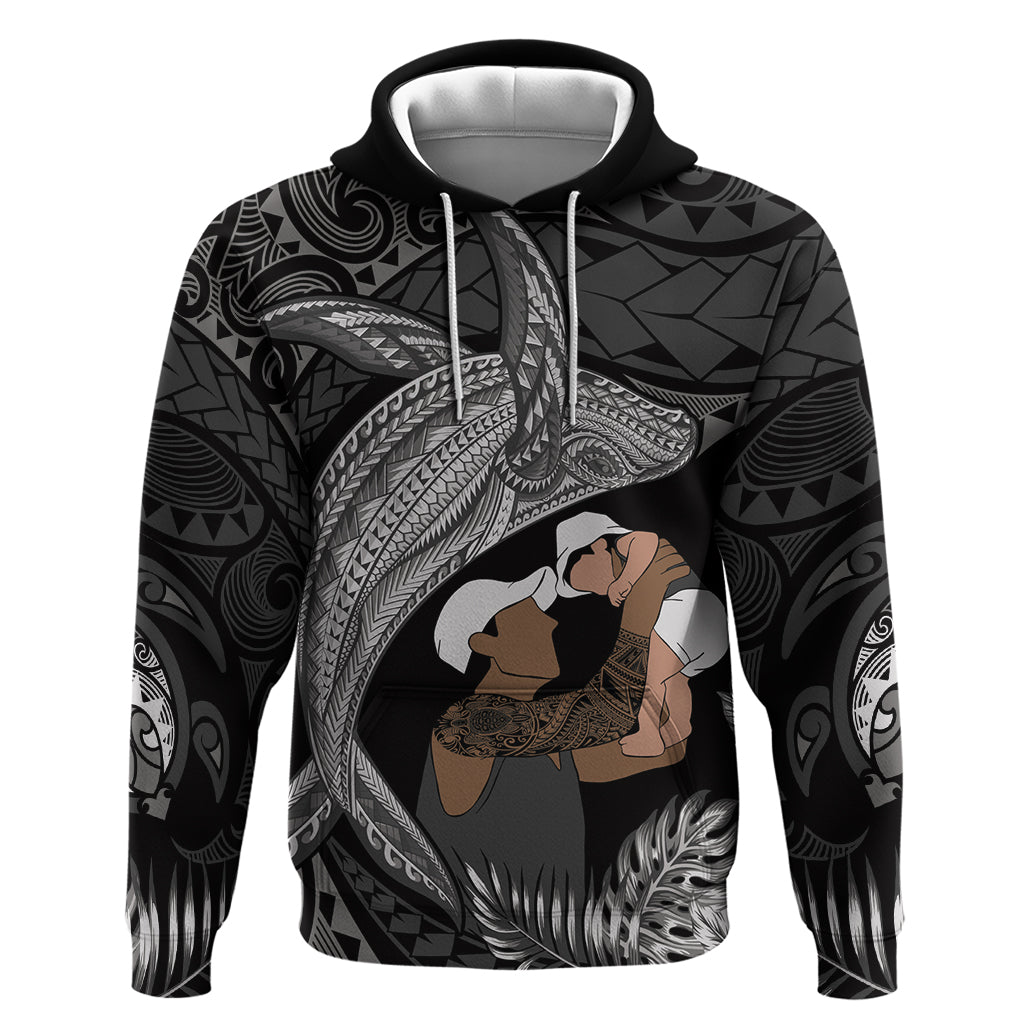 Father's Day Polynesian Pattern Hoodie Tropical Humpback Whale - Black LT7 Pullover Hoodie Black - Polynesian Pride