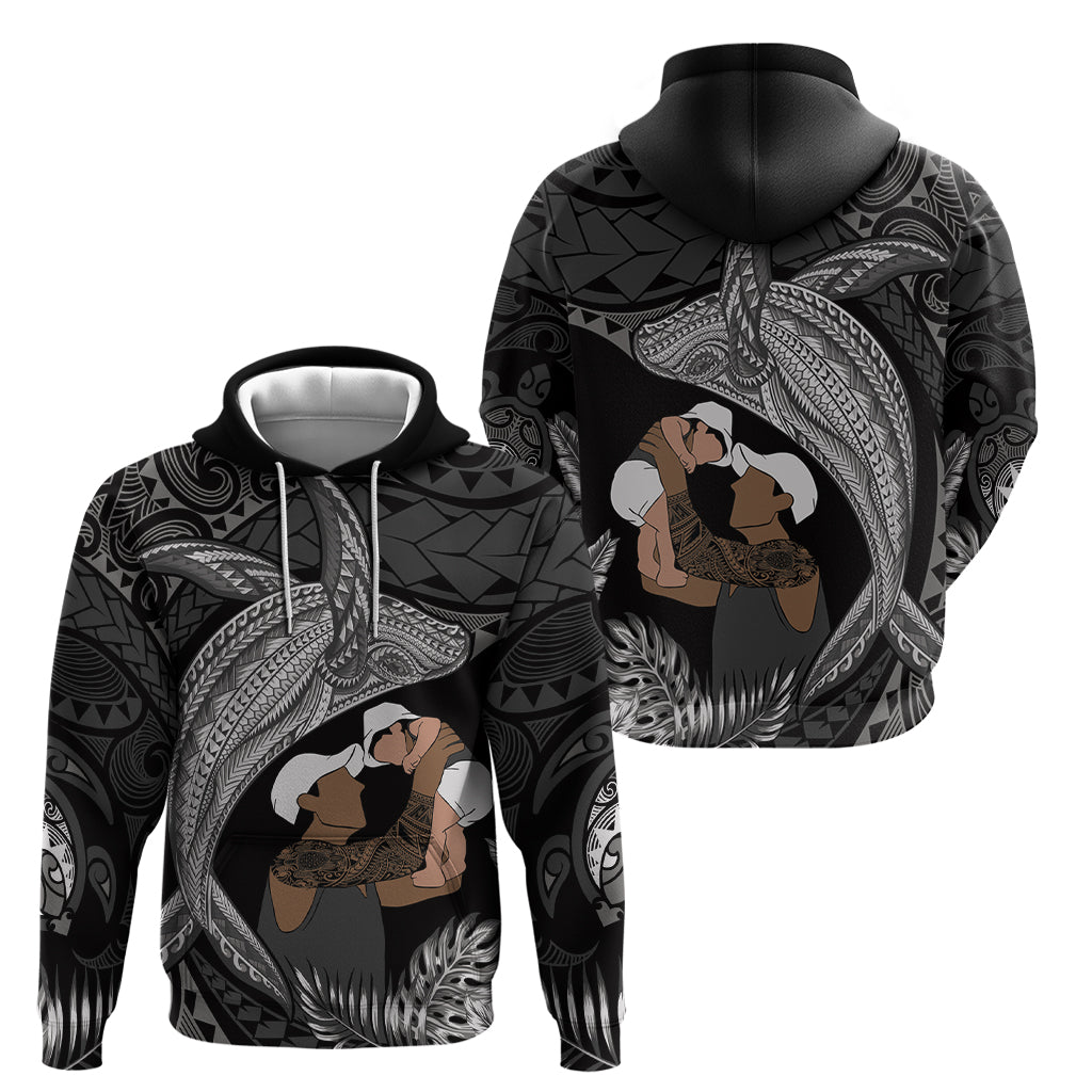 Father's Day Polynesian Pattern Hoodie Tropical Humpback Whale - Black LT7 - Polynesian Pride