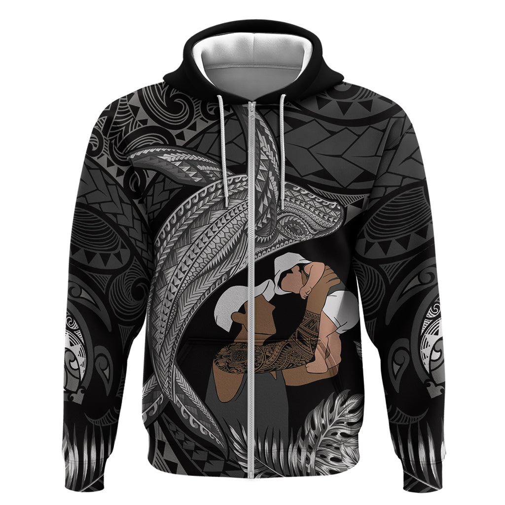 Father's Day Polynesian Pattern Hoodie Tropical Humpback Whale - Black LT7 Zip Hoodie Black - Polynesian Pride