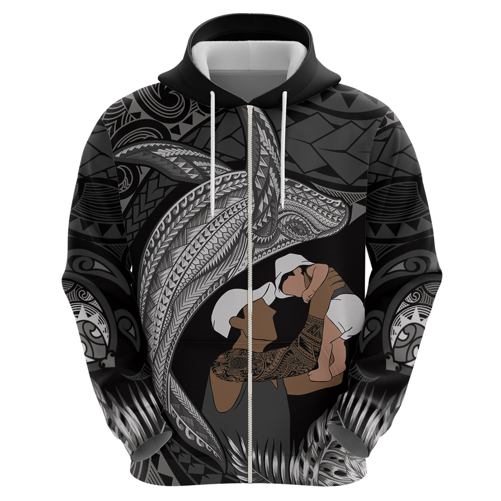Father's Day Polynesian Pattern Hoodie Tropical Humpback Whale - Black LT7 - Polynesian Pride