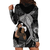 Father's Day Polynesian Pattern Hoodie Dress Tropical Humpback Whale - Black LT7 - Polynesian Pride
