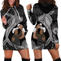 Father's Day Polynesian Pattern Hoodie Dress Tropical Humpback Whale - Black LT7 - Polynesian Pride