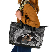 Father's Day Polynesian Pattern Leather Tote Bag Tropical Humpback Whale - Black LT7 Black - Polynesian Pride