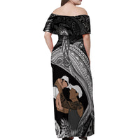 Father's Day Polynesian Pattern Off Shoulder Maxi Dress Tropical Humpback Whale - Black LT7 - Polynesian Pride