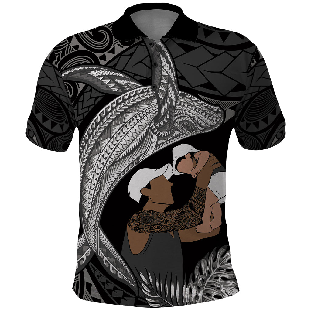 Father's Day Polynesian Pattern Polo Shirt Tropical Humpback Whale - Black