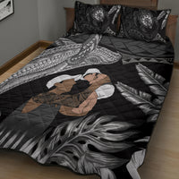 Father's Day Polynesian Pattern Quilt Bed Set Tropical Humpback Whale - Black LT7 - Polynesian Pride