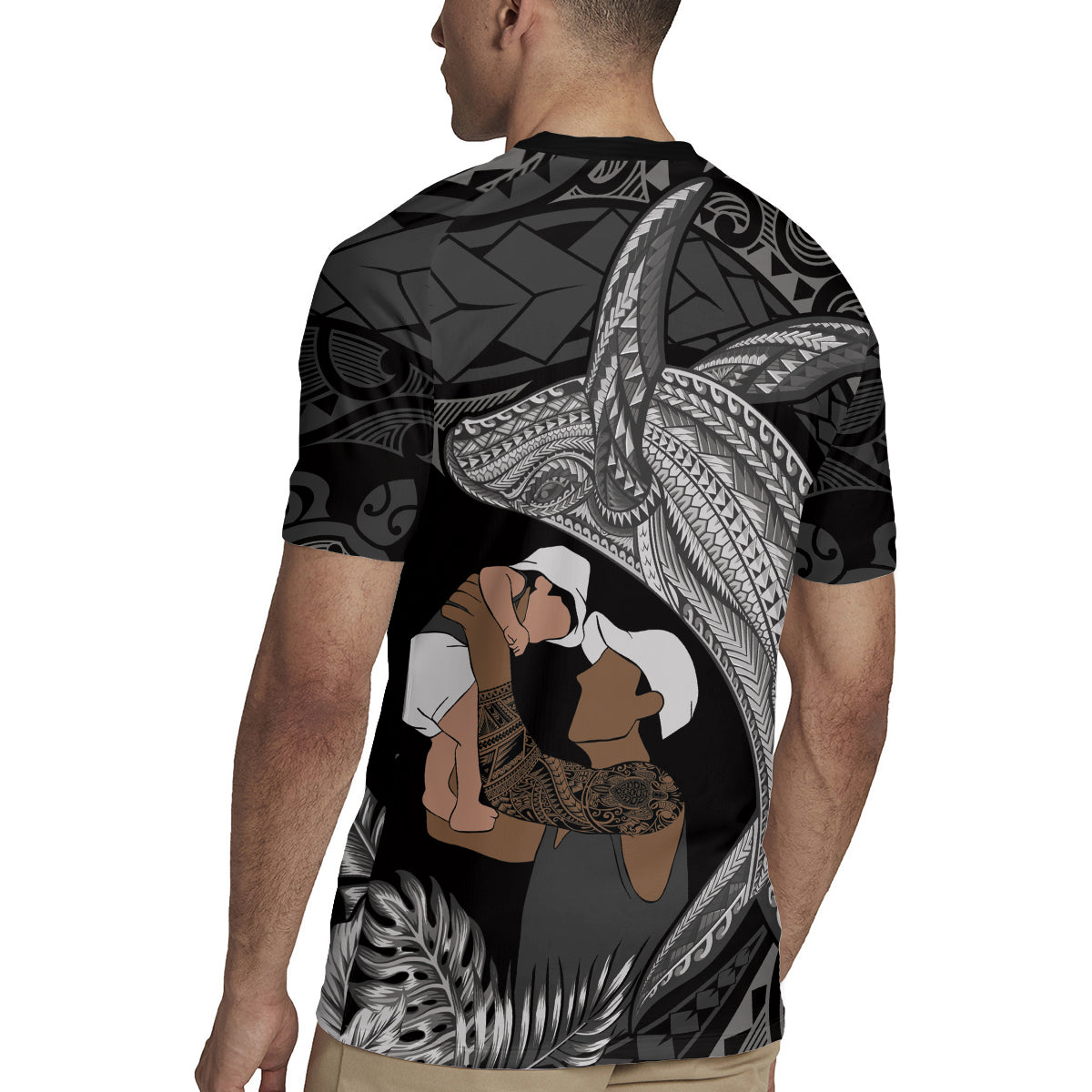 Father's Day Polynesian Pattern Rugby Jersey Tropical Humpback Whale - Black LT7 - Polynesian Pride