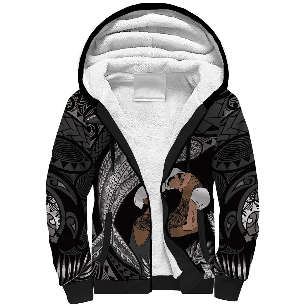 Father's Day Polynesian Pattern Sherpa Hoodie Tropical Humpback Whale - Black LT7 Unisex Black - Polynesian Pride