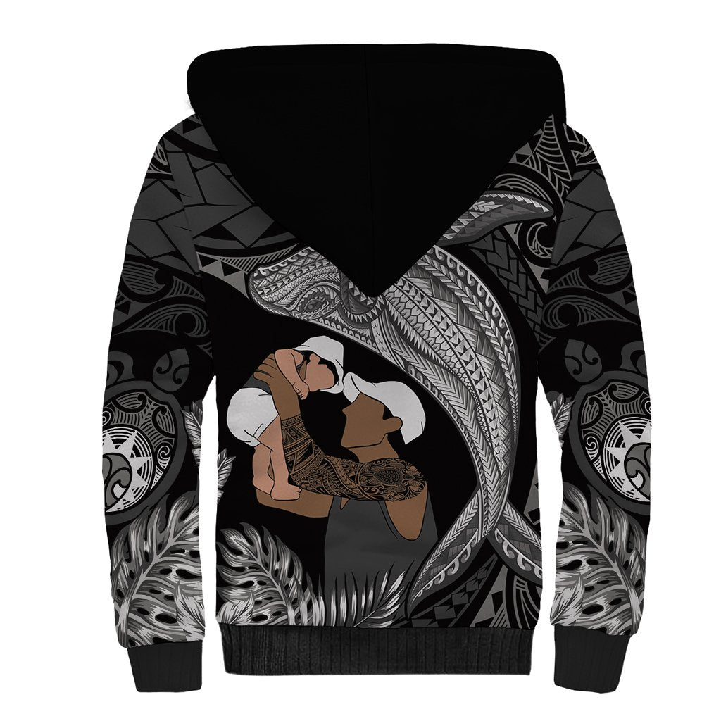 Father's Day Polynesian Pattern Sherpa Hoodie Tropical Humpback Whale - Black LT7 - Polynesian Pride