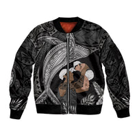 Father's Day Polynesian Pattern Sleeve Zip Bomber Jacket Tropical Humpback Whale - Black LT7 Unisex Black - Polynesian Pride