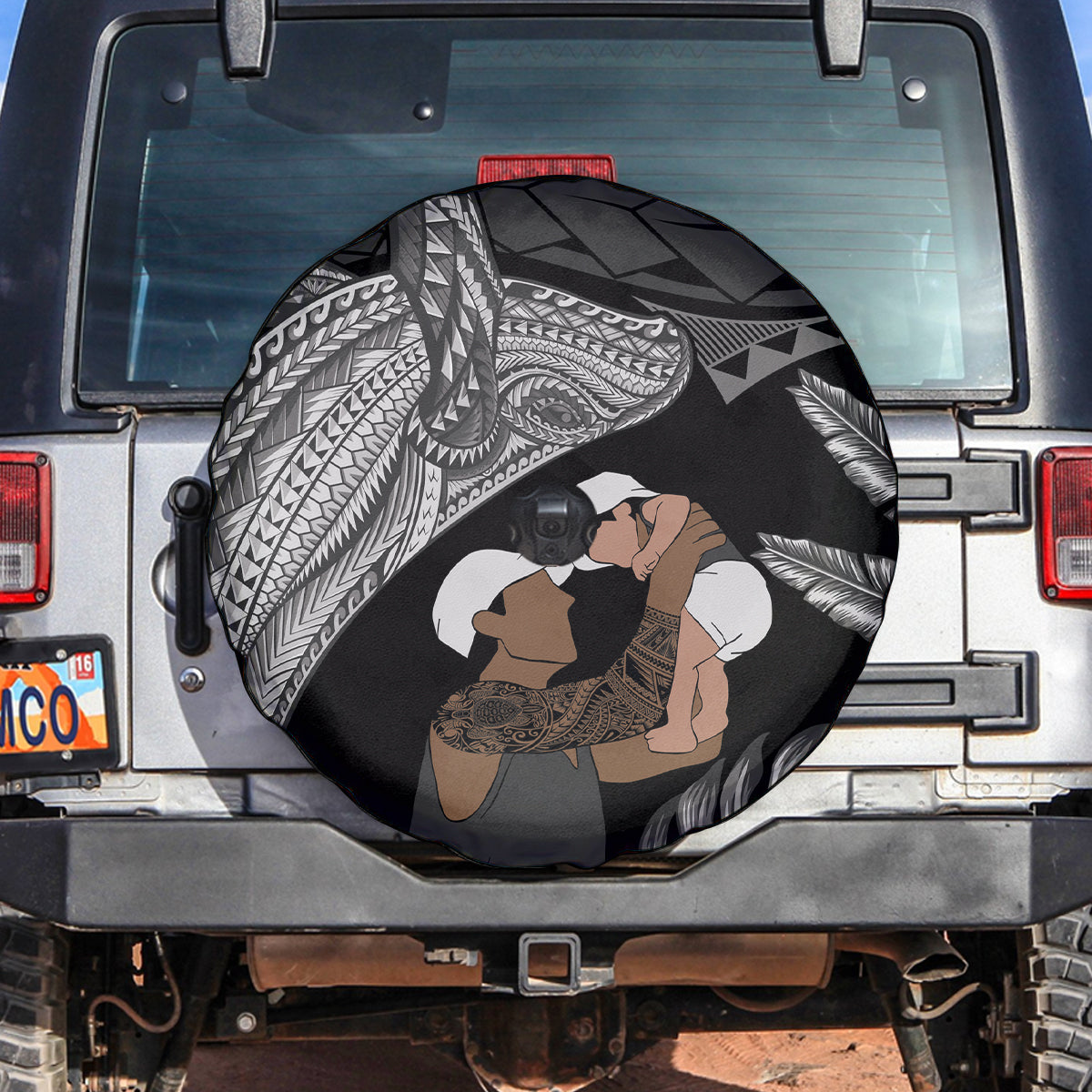 Father's Day Polynesian Pattern Spare Tire Cover Tropical Humpback Whale - Black LT7 Black - Polynesian Pride