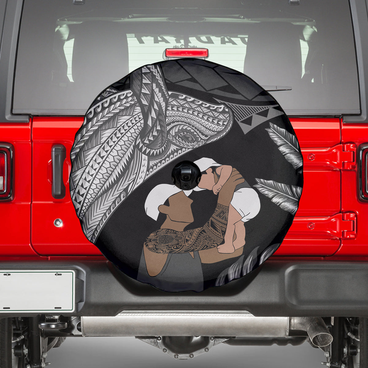 Father's Day Polynesian Pattern Spare Tire Cover Tropical Humpback Whale - Black LT7 - Polynesian Pride