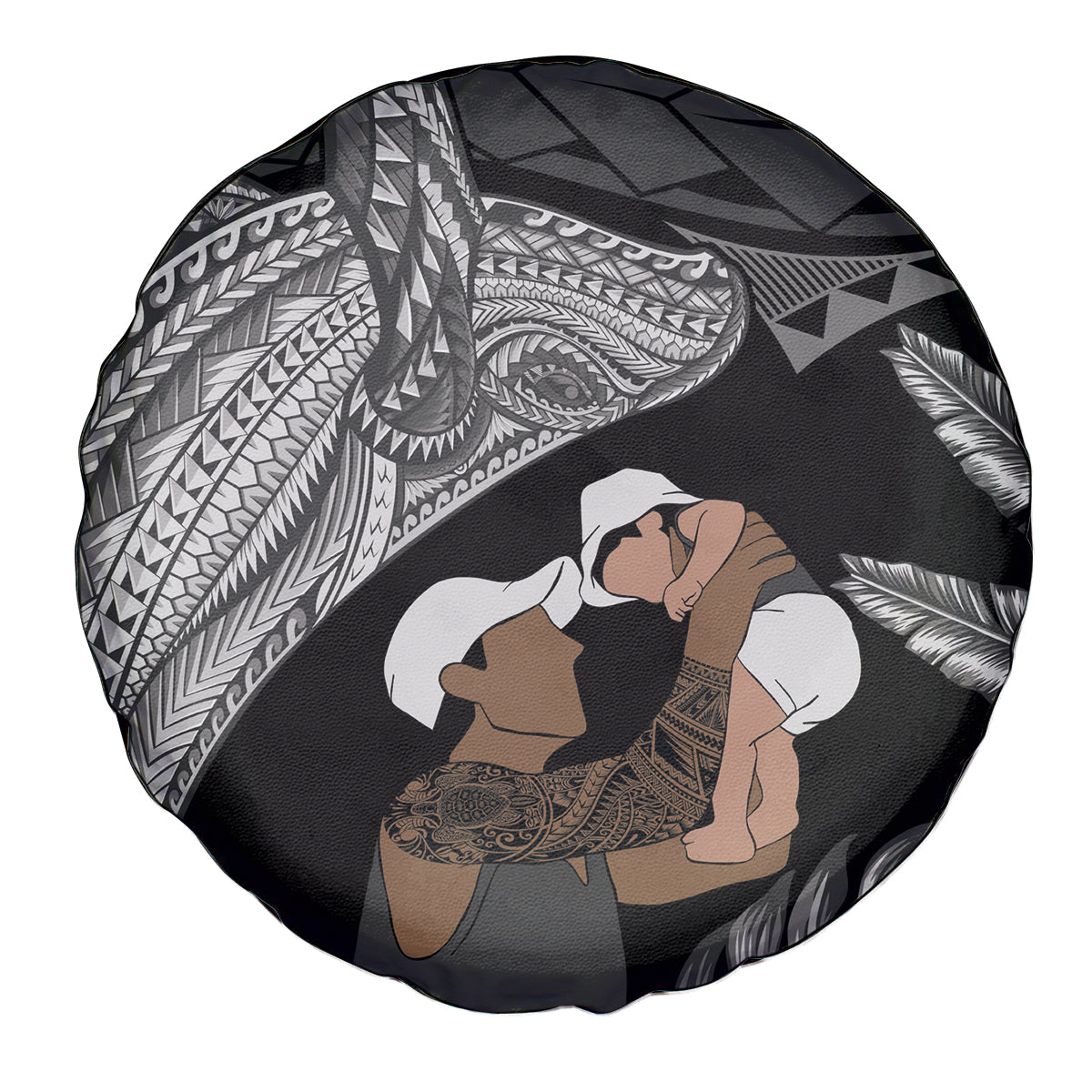 Father's Day Polynesian Pattern Spare Tire Cover Tropical Humpback Whale - Black LT7 - Polynesian Pride