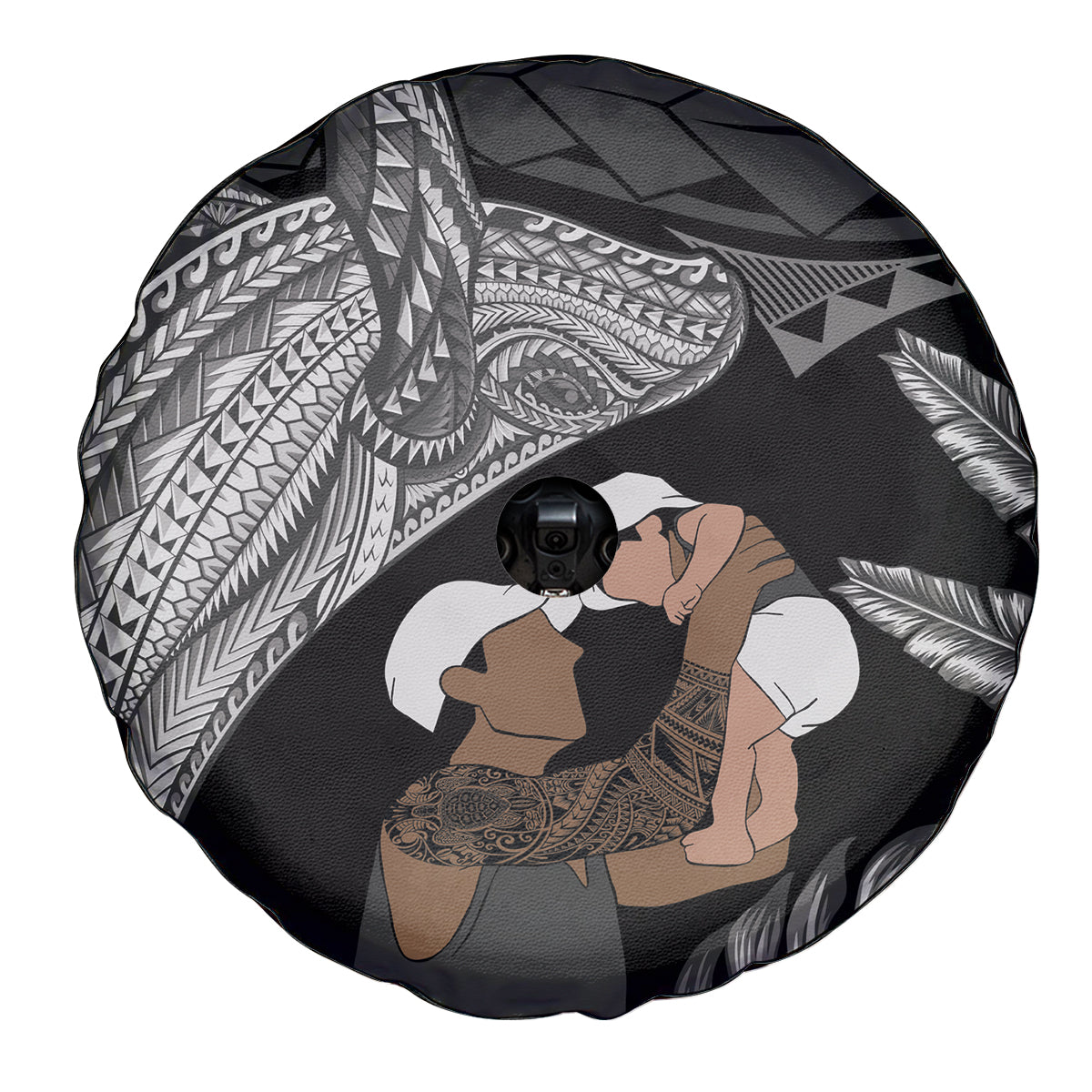 Father's Day Polynesian Pattern Spare Tire Cover Tropical Humpback Whale - Black LT7 - Polynesian Pride