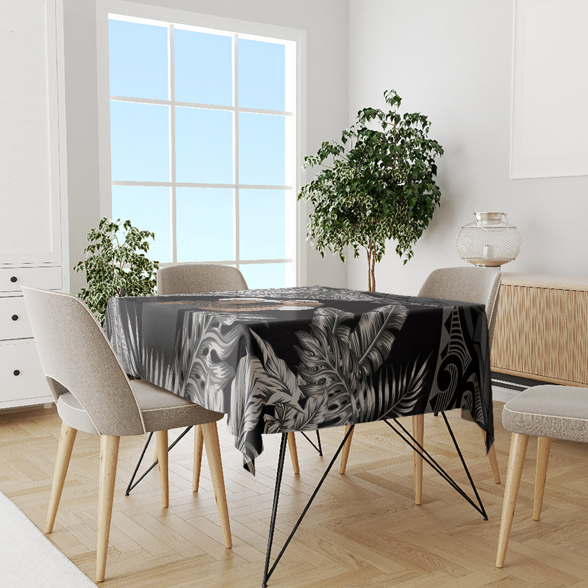 Father's Day Polynesian Pattern Tablecloth Tropical Humpback Whale - Black LT7 - Polynesian Pride