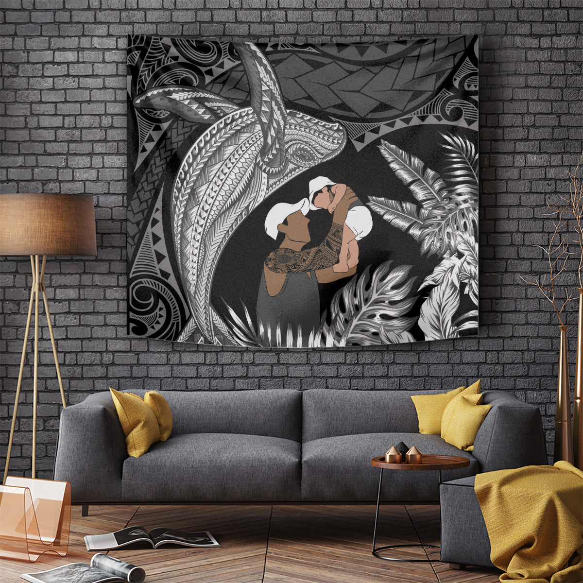 Father's Day Polynesian Pattern Tapestry Tropical Humpback Whale - Black LT7 - Polynesian Pride