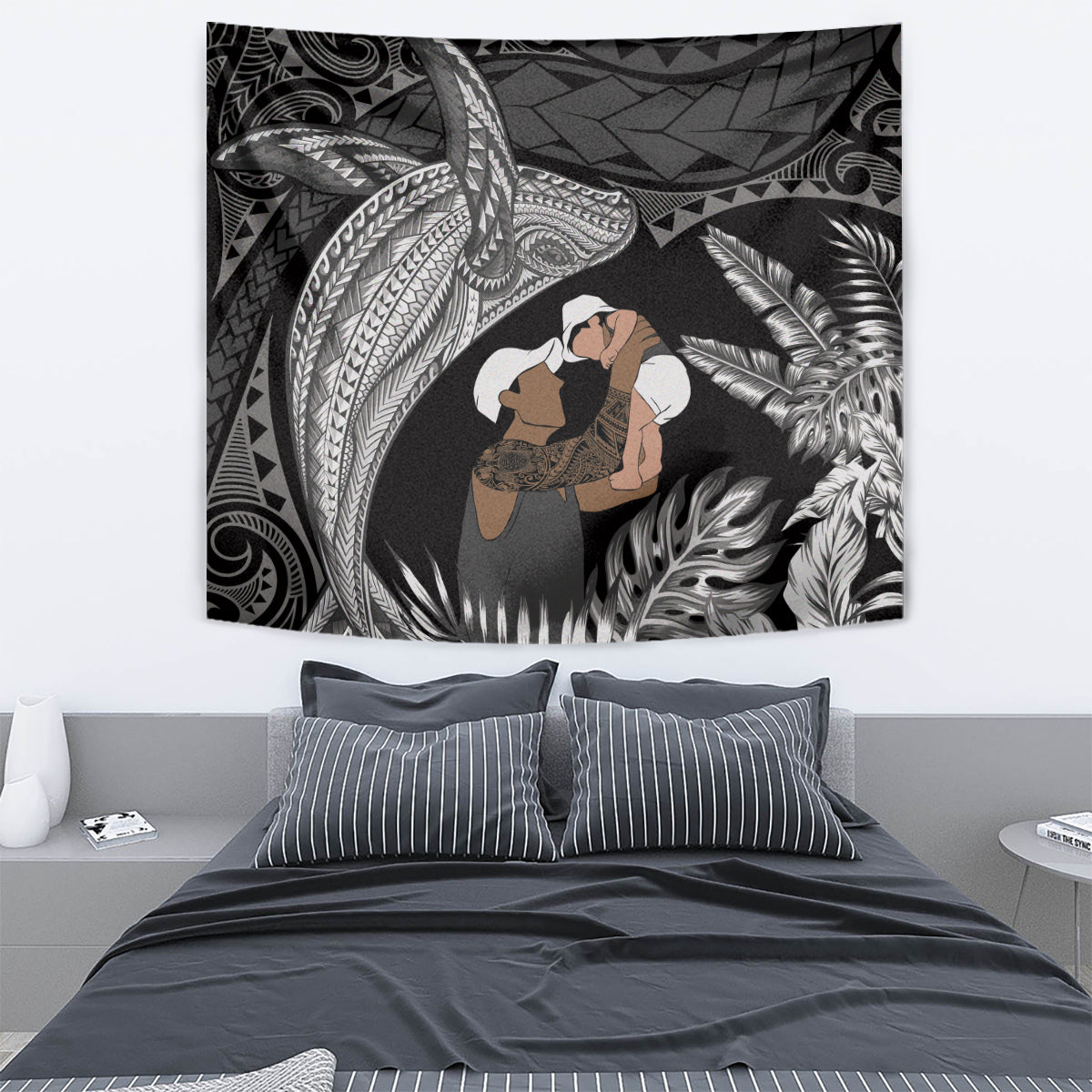 Father's Day Polynesian Pattern Tapestry Tropical Humpback Whale - Black LT7 - Polynesian Pride