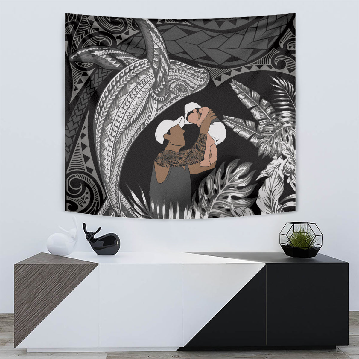 Father's Day Polynesian Pattern Tapestry Tropical Humpback Whale - Black LT7 - Polynesian Pride