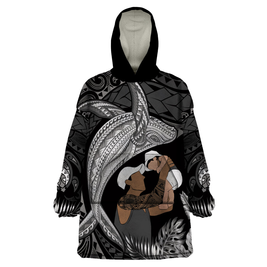 Father's Day Polynesian Pattern Wearable Blanket Hoodie Tropical Humpback Whale - Black LT7 One Size Black - Polynesian Pride