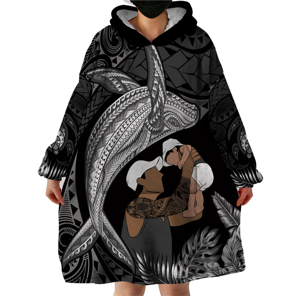 Father's Day Polynesian Pattern Wearable Blanket Hoodie Tropical Humpback Whale - Black LT7 - Polynesian Pride