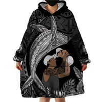 Father's Day Polynesian Pattern Wearable Blanket Hoodie Tropical Humpback Whale - Black LT7 - Polynesian Pride