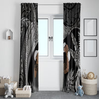 Father's Day Polynesian Pattern Window Curtain Tropical Humpback Whale - Black LT7 - Polynesian Pride