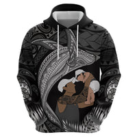 Father's Day Polynesian Pattern Zip Hoodie Tropical Humpback Whale - Black