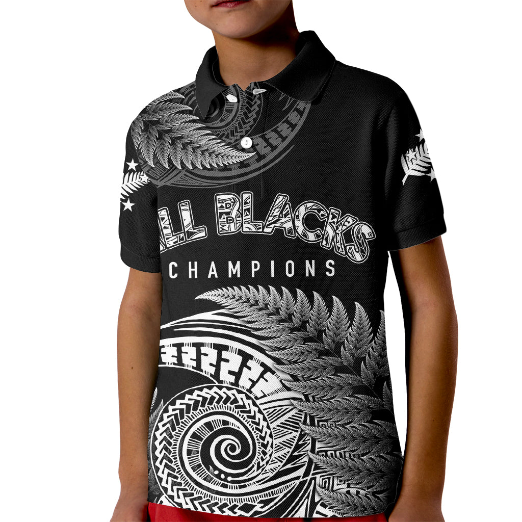 New Zealand Rugby 2023 Kid Polo Shirt Aotearoa Silver Ferns Champions LT7 Kid Black - Polynesian Pride